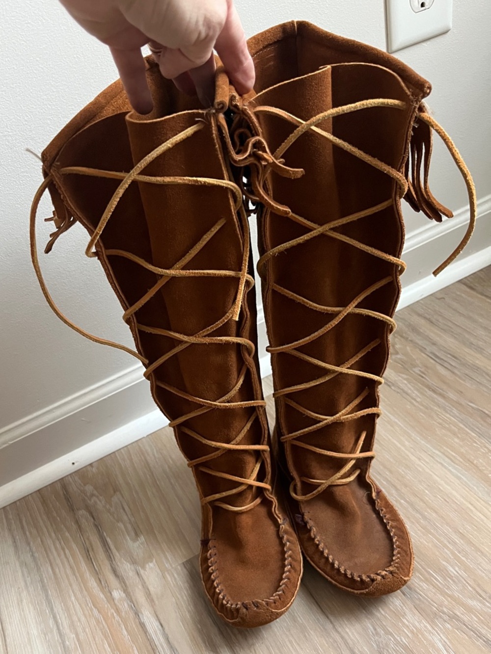 Minnetonka Knee High Fringe Moccasin Boots